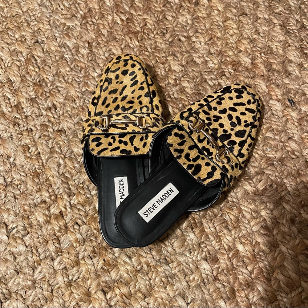 Steve Madden Dazzling Leopard Hide Mules